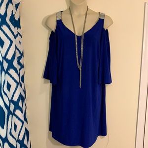 Cobalt Rhinestone Embellished Cold Shoulder Dress